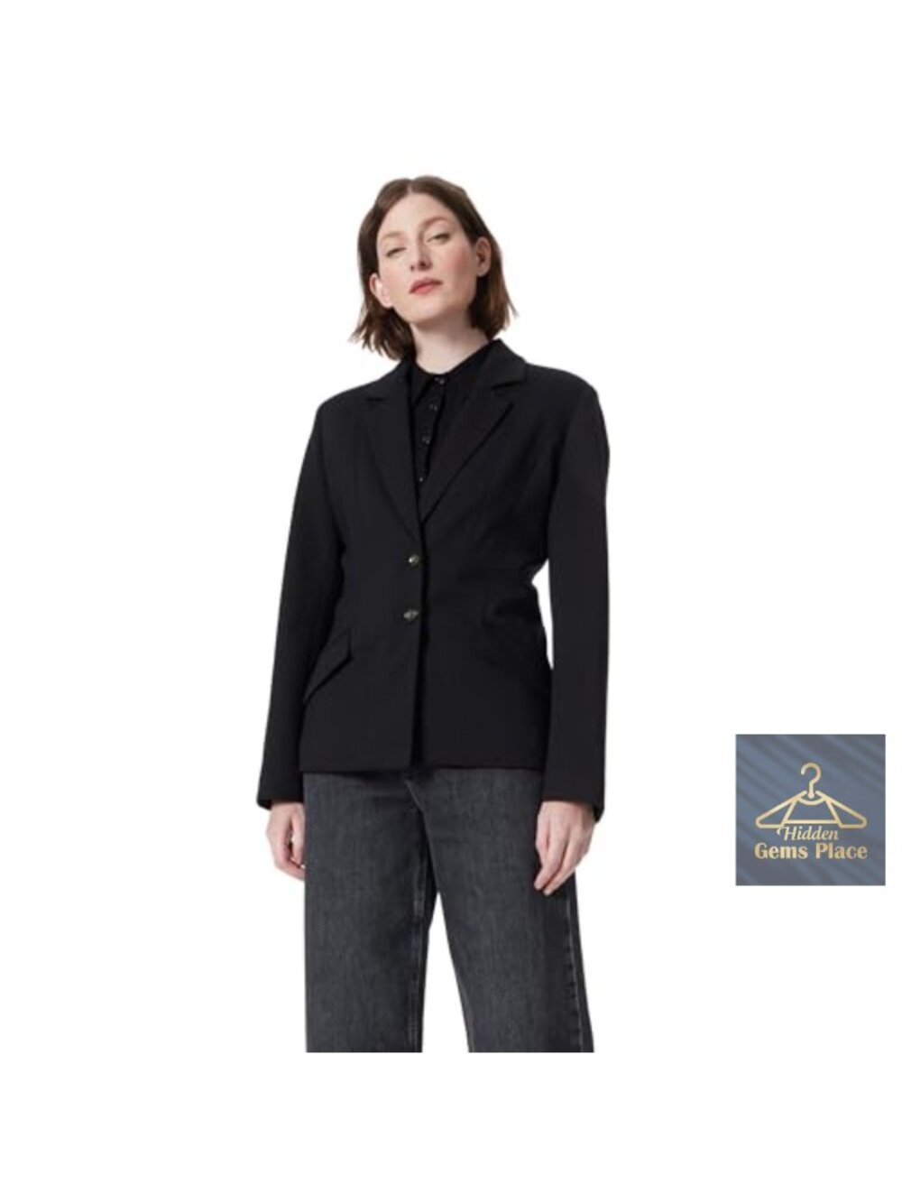 Women's Double Breasted Black Blazer Long Sleeve Button Front Lined